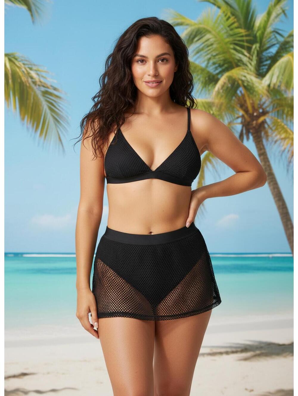 Bleu Rod Beattie Black Mesh Swim bottom with mesh skirt 14